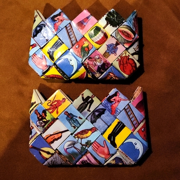 Set of 2 Gift Card Holder. Recycled Plastic, Vintage Print Handmade Unisex. - Picture 3 of 9